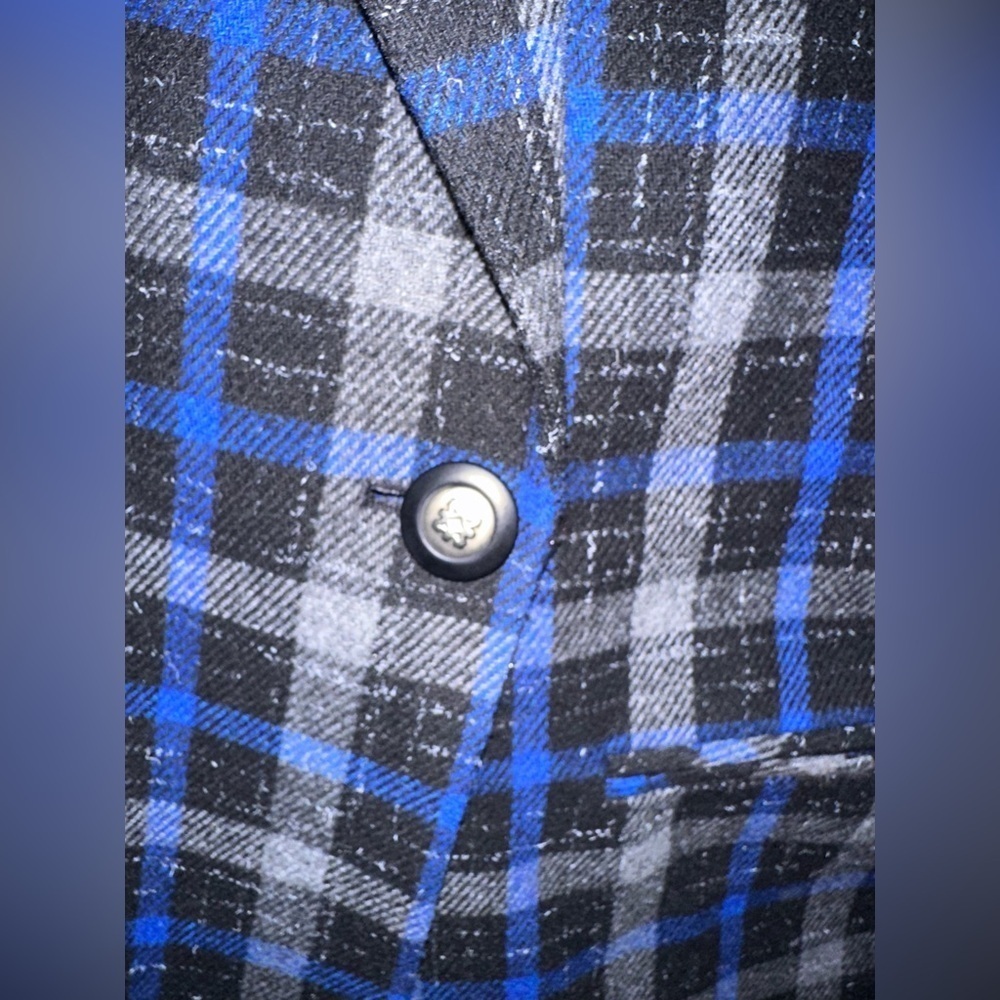 Vintage Requirements Blue Gray Plaid Wool Blend Oversized Blazer Jacket 12 - Picture 4 of 5